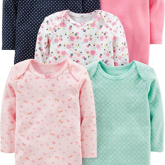 5-Pack Baby Girl Bodysuits - Soft Cotton, Long Sleeves, OEKO-TEX Certified - Picture 1 of 5